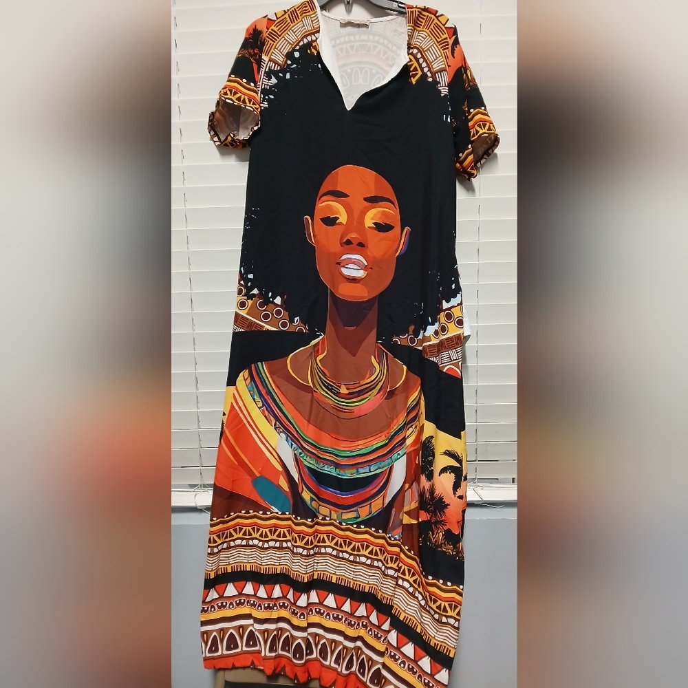 Pre-owned Beautiful Vibrant Multicolor Graphic Maxi Dress (FREE SHIPPING).